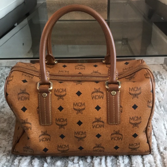 AUTHENTIC MCM Visetos Coated Canvas Leather Boston Top Handle Bag.  EUC - Picture 2 of 11